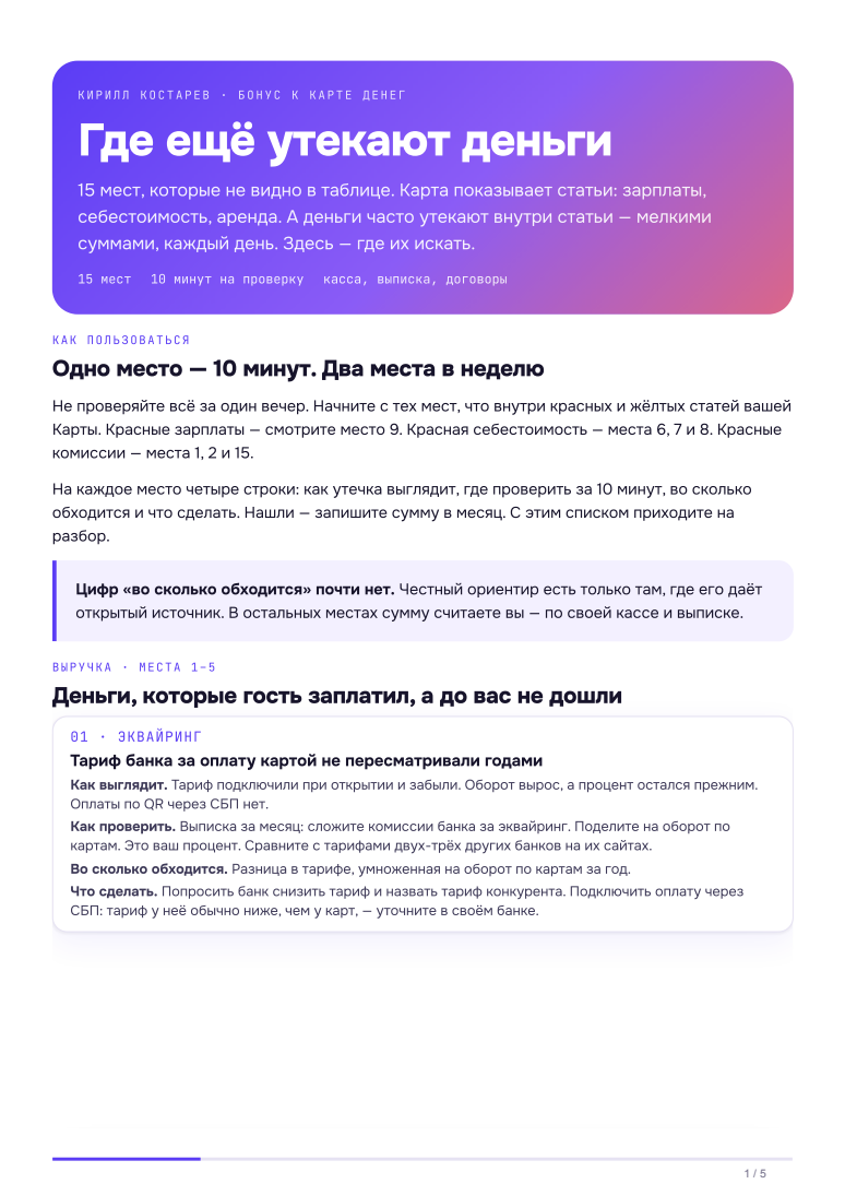 Первая страница чек-листа «Где ещё утекают деньги»